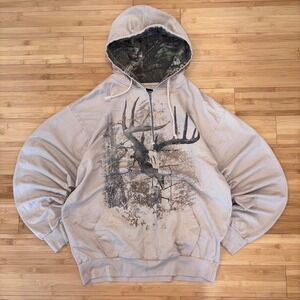Vintage boxy tan mossy oak deer hunting quarter zip hoodie